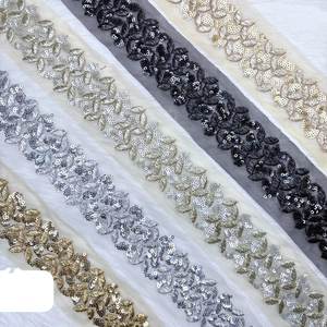 Ribete de encaje floral bordado de lujo de 1.5 pulgadas con borde de ojal de hilo de poliéster de alta gama para vestidos de novia, ropa étnica, ecológico - Product Image 2