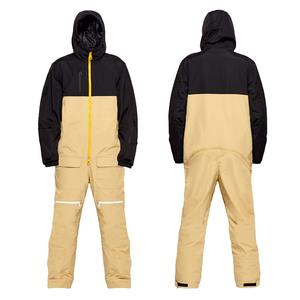 Traje de esquí impermeable unisex de una pieza con diseño de panel, mono de nieve transpirable negro con capucha y cremallera - Tex - Product Image 1