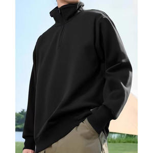 Pull en maille noir pour homme, col montant, coupe droite, couleur unie, décontracté, automne, polyester/coton 220g - Product Image 4