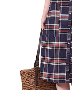 Vestido Camisero Largo a Cuadros Azul Marino y Rojo para Mujer, Estilo Casual, Holgado, con Botones y Bolsillos para Uso Diario - Product Image 5