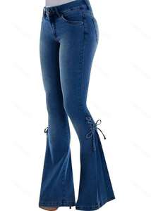 OEM 2026 Vente en gros Jeans évasés coupe ajustée pour femmes, Pantalons en denim à jambe large pour femmes, Jeans taille haute à pattes d'éléphant pour femmes - Product Image 2