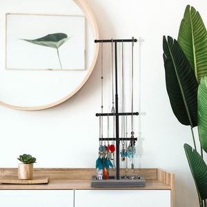 Espositore per Gioielli a 3 Livelli in Ferro e Legno di Alta Qualità, Organizzatore per Gioielli Nero e Grigio - Product Image 2