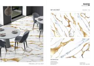 กระเบื้องพอร์ซเลนรอยัลโกลด์ไฮกลอส ขนาด 600x1200 มม. รูปแบบขนาดใหญ่ พื้นผิวขัดเงา พรีเมียม สำหรับตกแต่งผนัง พื้น ภายในและภายนอกอาคาร - Product Image 2