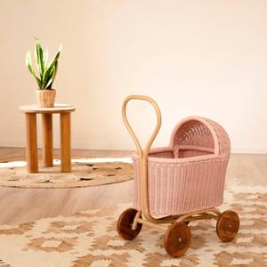 Beautiful Pink Rattan Baby <b>Doll</b> Stroller Natural Wicker Toy Cart Kids Pretend <b>Play</b> Furniture Decorative Nursery Room Home Decor - Product Image 5
