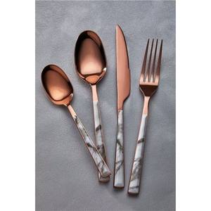 Juego de cubiertos de lujo en oro rosa, acero inoxidable con revestimiento PVD cobre, con mango de mármol, 24 piezas, vajilla para hotel, restaurante, boda - Product Image 1