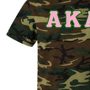 Camiseta AKA Camo Tie-Dye para mujer, manga corta, cuello redondo, algodón suave, camiseta de hermandad, rosa y verde, estampado de letras personalizado - Product Image 6