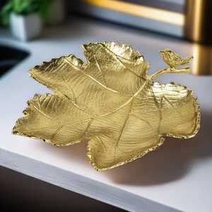 Gold Leaf Shape Metal Cake Stand Handmade Decorative Serving Plate for Home Decor Party - Product Image 1