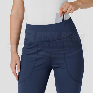 Sudadera con capucha azul marino para mujer con bolsillo con cremallera para teléfono y tarjetas, ligera, de poliéster tejido. - Product Image 5