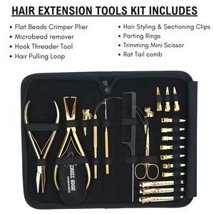 Professional Hair Extension <b>Tool</b> <b>Kit</b> Flat Beads Crimper Plier Microbead Remover Hook Threader <b>Mini</b> Scissor Rat Tail Comb Clips - Product Image 3