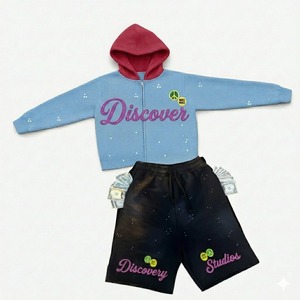 Custom Streetwear Tracksuit <b>Set</b> Heavyweight Zip Up <b>Hoodie</b> <b>and</b> Distressed <b>Shorts</b> 2 Piece <b>Set</b> <b>Men's</b> Hip Hop Chenille Embroidery - Product Image 6