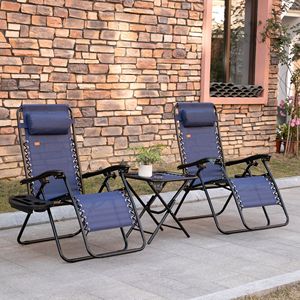Set di Sedie Pieghevoli Reclinabili Blu con Tavolino Laterale e Portabicchieri, Sdraio a Gravità Zero con Poggiatesta - per Bordo Piscina e Campeggio - Product Image 2