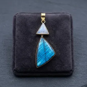 Pendentif en laiton avec pierre de labradorite, bijoux en pierre de labradorite naturelle chatoyante pour la fabrication de colliers faits main - Product Image 3
