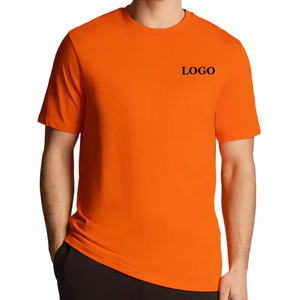 Men's Orange Cotton T-Shirt O-Neck Short Sleeve Casual Solid Color Regular Fit Printed Jersey Knitted Top - Product Image 2