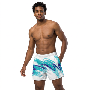 <b>Men's</b> Quick Dry Printed <b>Shorts</b> With Elastic Waist And Sublimation Design In <b>White</b> Purple Pattern Casual Style - Product Image 5