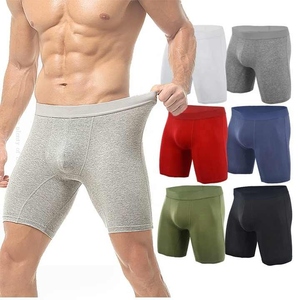Calzoncillos bóxer de cintura media para hombre, color negro sólido, de punto, con spandex y algodón, ropa interior sin costuras, estilo transpirable - Product Image 2