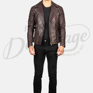 Chaqueta de Motociclista de Cuero Genuino Marrón Oscuro Premium para Hombre, Diseño Asimétrico con Cierre Cruzado, Hombros y Mangas Acolchados, Corte Ajustado - Product Image 4