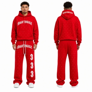 Heavy Weight Cotton Fleece <b>Drop</b> Shoulder Oversize Baggy Hoodie and Sweatpants Tracksuit for Men Rhinestone Gothic Hoodie Jogger - Product Image 6