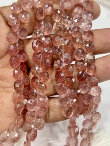 Perles facettées en forme de cœur en quartz rose naturel AAA, 6-7 mm environ. Perles de bijoux en pierres précieuses brutes de 8 pouces - Product Image 4