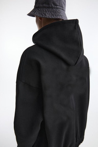 Unisex <b>Black</b> Hoodie with Elastic Hem Oversized Streetwear Pullover 100% Cotton Custom Logo Heavyweight Winter Hoodies for Men - Product Image 4