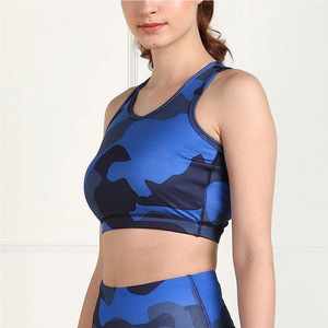 Women <b>Blue</b> Black Camo Print Sport <b>Bra</b> Yoga Running Fitness Workout Crop Top Breathable Activewear Training Exercise Wear - Product Image 4