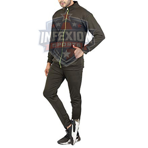 Survêtement noir pour homme avec fermeture éclair vert fluo, col montant, design sportif, séchage rapide, polyester, pour l'automne - Product Image 3