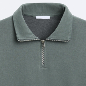 Men's Quarter Zip Fleece Sweatshirt Solid Color Stand Collar Regular Fit Casual Autumn Wear 100% Cotton Knitted Breathable - Product Image 5