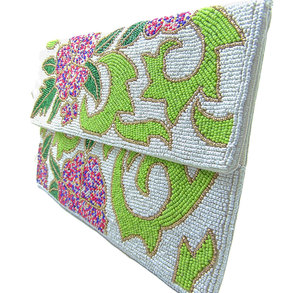 Pochette de soirée Lowellcraft brodée pour mariage, sac enveloppe pour femme, motif géométrique en satin perlé fantaisie, de Delhi - Product Image 2