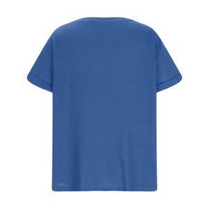Camiseta de punto tipo gofre para mujer, para todas las estaciones, de manga corta, corte holgado, cuello en V, informal, de color liso, con bolsillo, transpirable - Product Image 2