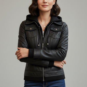 Veste en cuir d'hiver pour femmes, texture lisse, vêtement décontracté à la mode - Product Image 5