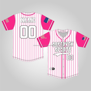 Maillots de baseball et de softball respirants en mesh, sublimation intégrale, pull-over, vêtements de baseball et de softball, rose, uniforme de softball unisexe - Product Image 1
