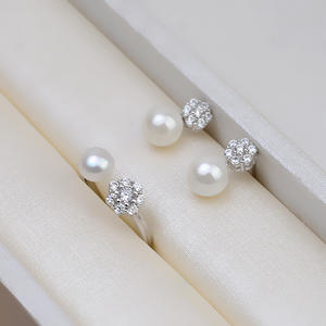 Ensemble de bijoux tendance pour femmes, argent S925, bague ouverte, boucles d'oreilles épaisses en perles avec support vide, DIY 1307 - Product Image 4