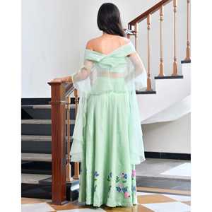 Conjunto de Lehenga Choli Verde Uva XS, Estilo Indio/Pakistaní, en Organza, para Bodas - Product Image 4