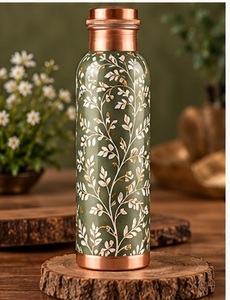 Bouteille d'eau en cuivre artisanale avec couvercle, motif Montagne Coucher de soleil Forêt, gourde métallique portable pour l'extérieur - Product Image 2