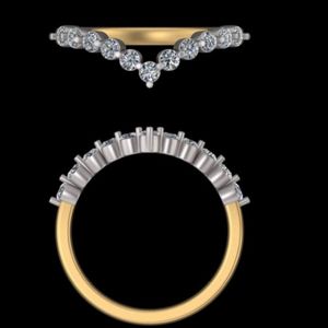 แหวนแต่งงานรูปตัววีประดับเพชร ทองคำขาว 18k แหวนคู่แบบเชฟรอนสองสี แหวนซ้อนกันได้สำหรับผู้หญิง สำหรับวันครบรอบ - Product Image 2