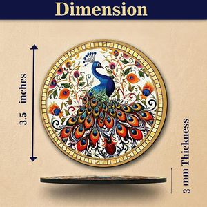 Royal Peacock Design <b>Wooden</b> Coasters Set of 6 with Folding Box Holder Round Heat Resistant <b>Table</b> <b>Mats</b> Oriental Style - Product Image 3