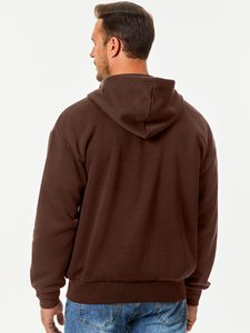 Sweat à capuche zippé Smart Fit pour homme, marron, en polaire, coupe classique, couleur unie, décontracté, pour l'automne, vente en gros - Product Image 2
