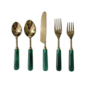 Ensemble de couverts en acier inoxydable de haute qualité, matériau durable, couteau, cuillère, fourchette, prix de gros, finition dorée - Product Image 1