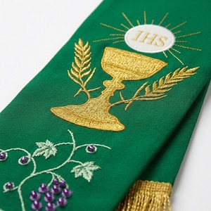 Estola de Iglesia Verde Reversible, Bordada, Bufanda de Hombro para Sacerdote, Mezcla de Algodón, Accesorio para Ceremonias Religiosas - Product Image 3