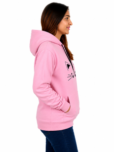 Sudadera con Capucha de Cara de Gato Rosa, Unisex, Informal, de Forro Polar, Talla Grande, Largo Regular, Diseño de Dibujos Animados con Estampado Frontal - Product Image 3