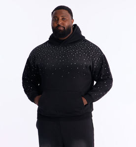 Men Plus Size Black Hooded Sweatshirt With <b>White</b> Dot Pattern Full Sleeve Casual Tracksuit <b>Top</b> Regular Fit Autumn Wear - Product Image 1