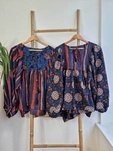 Pur coton terreux Floral bohème chemisier haut indien Bagru bloc imprimé été décontracté maman - Product Image 6