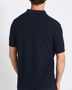 Polo en tricot bleu marine pour homme, manches courtes, couleur unie, vêtement décontracté, tissu en coton respirant anti-rides - Product Image 4