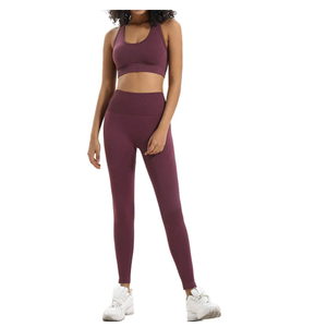 Conjunto de Yoga para Mujer de Alta Calidad, Sin Costuras, Sólido, Ecológico, Transpirable, de Spandex/Nylon, 2 Piezas, Superventas - Product Image 5