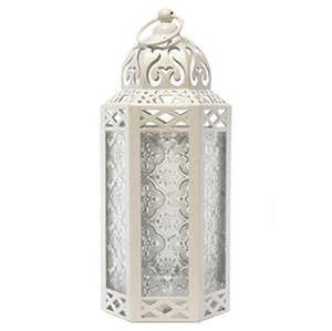 Farol Marroquí de Metal y Vidrio de Estilo Moderno con Acabado Blanco para Decoración de Mesa en Bodas y Navidad - Product Image 1