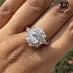 Bague de fiançailles Charm_Jewells en or rose avec moissanite taille coussin, sertissage à griffes en forme de fleur, certifiée IGI, 3 g, style classique pour femme - Product Image 1