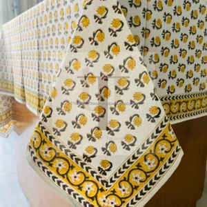 Mantel Floral amarillo Vintage, cubierta de algodón con estampado de bloque de mano, estilo Rural francés indio para comedor, boda, hogar - Product Image 4