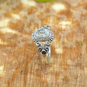 Natural Blue Topaz Gemstone 925 Sterling <b>Silver</b> Handmade Vintage <b>Boho</b> Filigree Statement <b>Ring</b> for Women Oval Cut Sky Blue Stone - Product Image 6