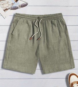 Pantalones cortos tipo bermuda para hombre, transpirables, con cordón ajustable, tejido sólido, hasta la rodilla, holgados, informales, de Bangladesh, para primavera/verano. - Product Image 1