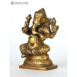 รูปปั้นพระพิฆเนศขนาดเล็ก3นิ้วทำด้วยมือรูปปั้นทองสัมฤทธิ์อินเดีย - Product Image 4