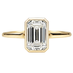 Anillo de Compromiso con Moissanita Corte Esmeralda, Bañado en Oro Amarillo, Engaste de Bisel, Estilo Geométrico Clásico para Mujer - Product Image 1